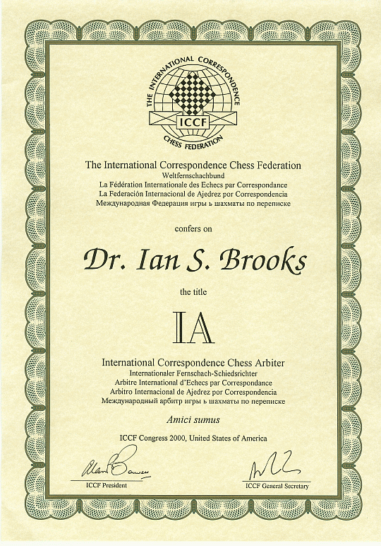 ICCF International Arbiter Certificate